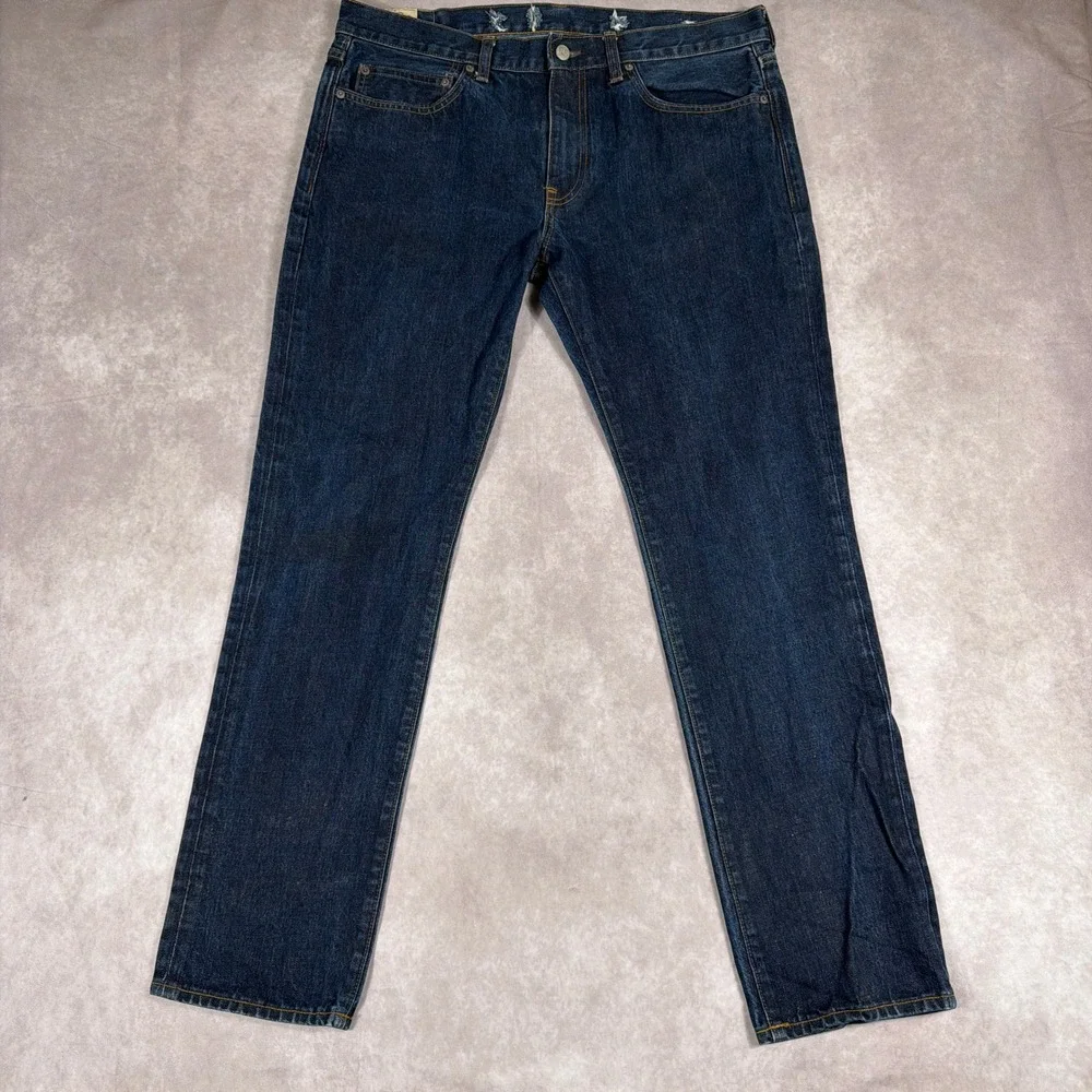 J.Crew 484 Slim‎ Fit Jeans Japanese Kaihara Denim 36x32 Dark Indigo Blue Mens
